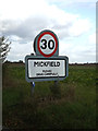 TM1361 : Mickfield Village Name sign on Debenham Road by Geographer