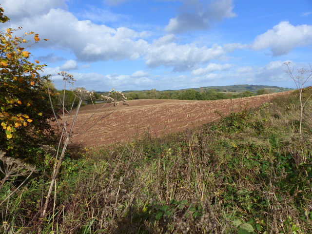 Looking across a stubble field to the A40 and beyond, near Dingestow