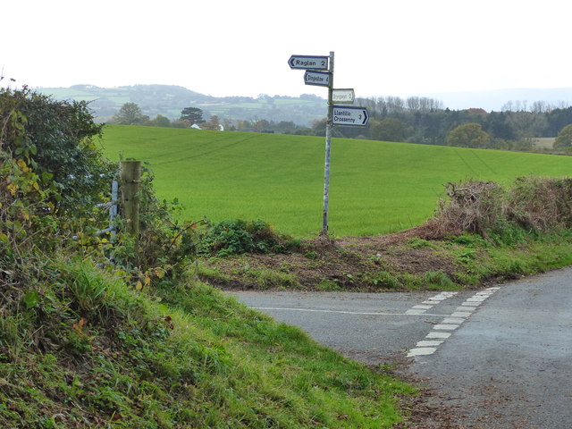 The Raglan turning at the crossroads west of Tregare