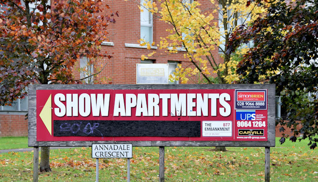 Estate agents' signs, The Embankment, Belfast (October 2014)