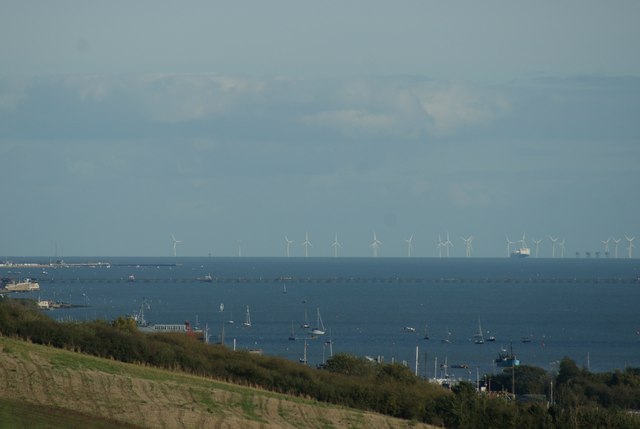 View of the offshore wind farm from the path up to Hadleigh Castle