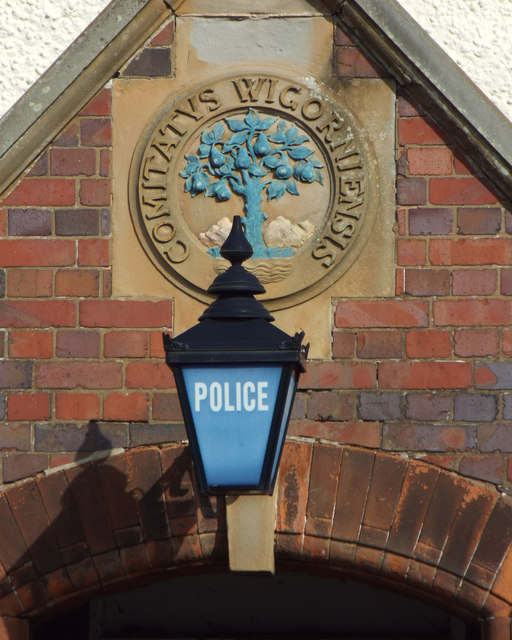 Inscription and blue lamp, Wythall Police Station, Alcester Road