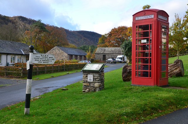 Phone box and village green, Burnbanks