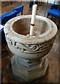 SP9126 : Old Linslade - St Mary's - "Aylesbury" font from above by Rob Farrow