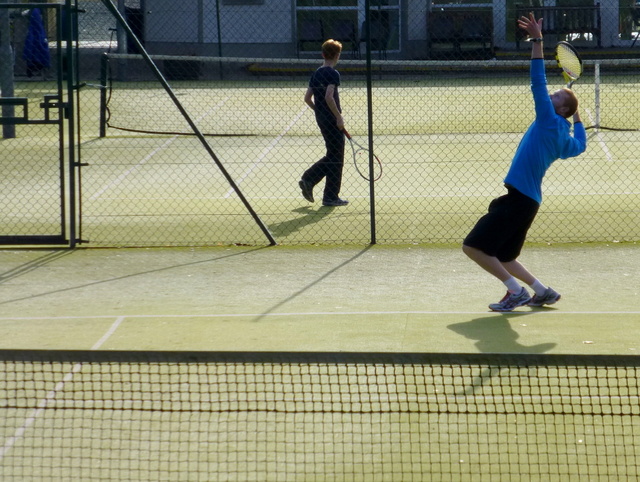 Serving a ball, Omagh Tennis Club