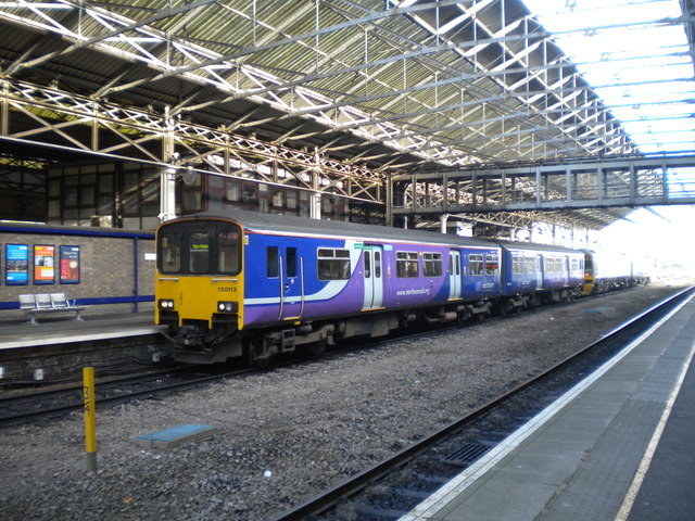 Train under overall roof, Huddersfield station