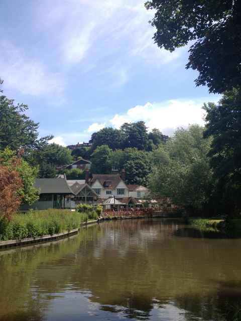 View upriver to The Weyside pub, Guildford