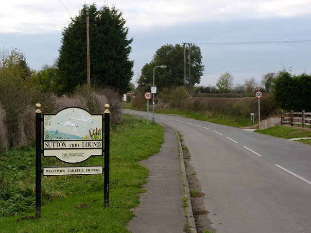 Village entrance sign at Sutton cum Lound