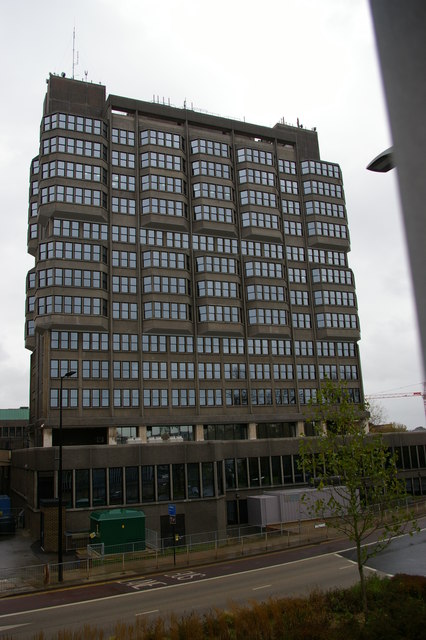County Hall, Aylesbury, from the Friars Square multi-storey car park