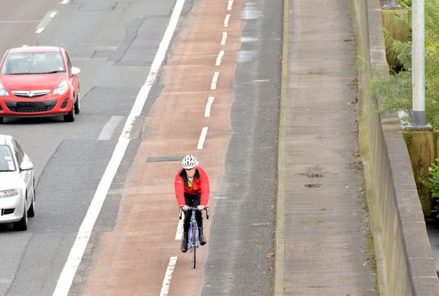 Cyclist, Sydenham bypass, Belfast (November 2014)