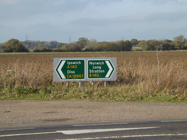 Roadsigns on the A140 Dickleburgh Bypass
