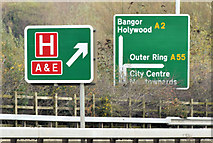 J3776 : "Hospital" direction sign, Sydenham bypass, Belfast (November 2014) by Albert Bridge