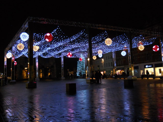 Christmas lights on Cathedral Square,... © Paul Bryan cc-by-sa/2.0 ...