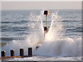 SZ0890 : Westbourne: a groyne beacon flanked by spray by Chris Downer