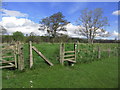 Path with stile leading onto dismantled railway N of Cynwyd