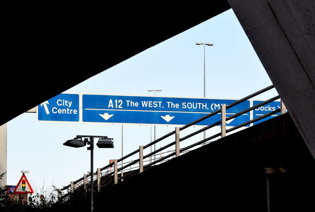 Motorway gantry sign, M3, Belfast (December 2014)