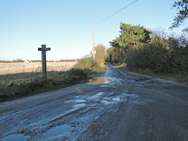 Fingerpost on unmade road near Dower House