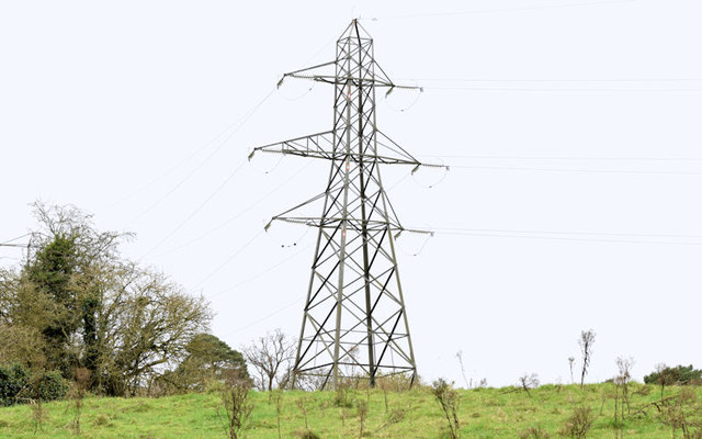 Pylon and power lines near the Mary Peters Track, Belfast (December 2014)