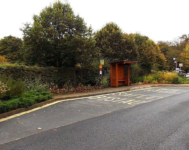 Wooden shelter at Chirk Railway Station bus stop