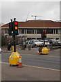 SZ0890 : Bournemouth: temporary pedestrian crossing on Bath Road by Chris Downer