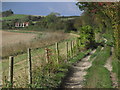 On North Downs Way - View to cottages on Rayner