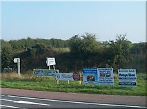 H9517 : Adverts at the B30/A29 cross roads near Silverbridge by Eric Jones