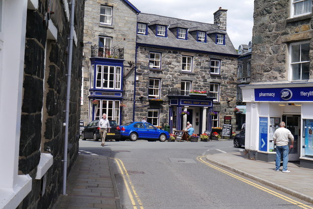 Boots Pharmacy and the Royal Ship Hotel, Dolgellau town centre