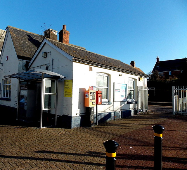 Ticket machine and postbox at the entrance to Gillingham railway station