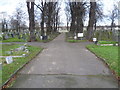 Looking towards the war memorial at West Ham Cemetery