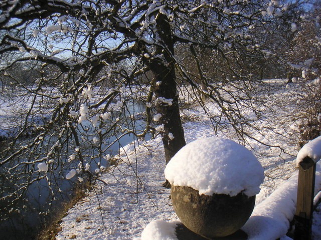 Wintertime on the Charlecote Bridge on the River Dene