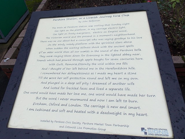 John Betjeman poem displayed at Pershore railway station by Jaggery