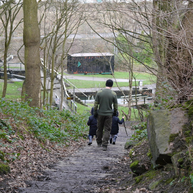 Going down the steps to Kirkstall Forge Locks