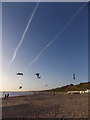 SZ1491 : Southbourne: seagulls and stripes above the beach by Chris Downer
