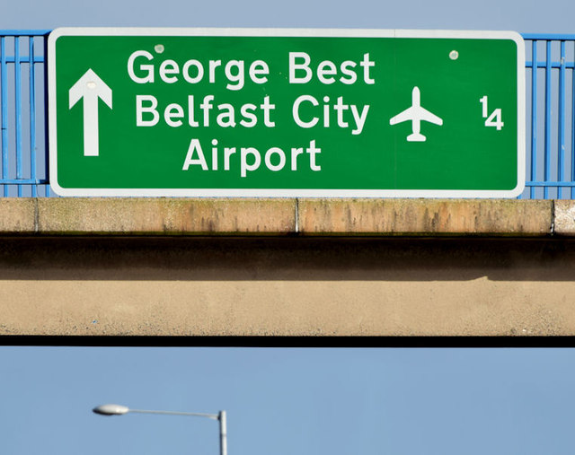 City Airport advance direction sign, Sydenham bypass, Belfast (January 2015)