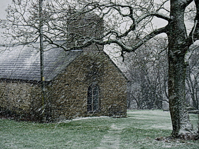 Blowing a blizzard at St. Mary's, Craswall