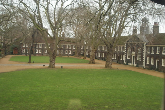 View of the Geffrye Museum grounds from the bedroom of the restored almshouse