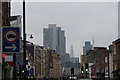 TQ3383 : View of the Broadgate Tower, Walkie Talkie, Shard and Tower 42 from Kingsland Road by Robert Lamb
