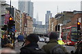 View of the London Overground bridge over Shoreditch High Street from Kingsland Road