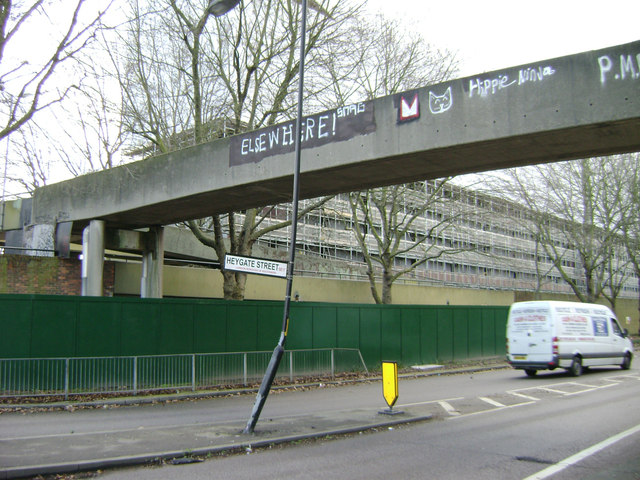 Elsewhere!  graffito on footbridge over Heygate Street, Heygate Estate, Walworth