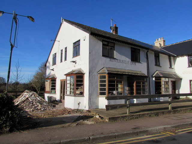 Debris inside and outside the former Riverside Inn, Ross-on-Wye