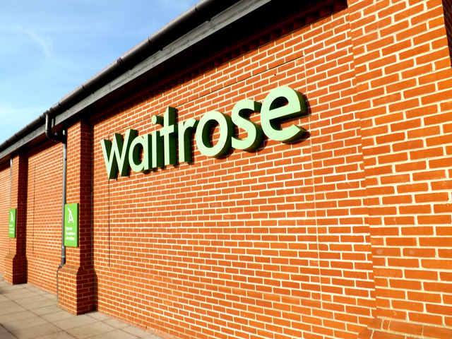 Waitrose sign on Waitrose Supermarket