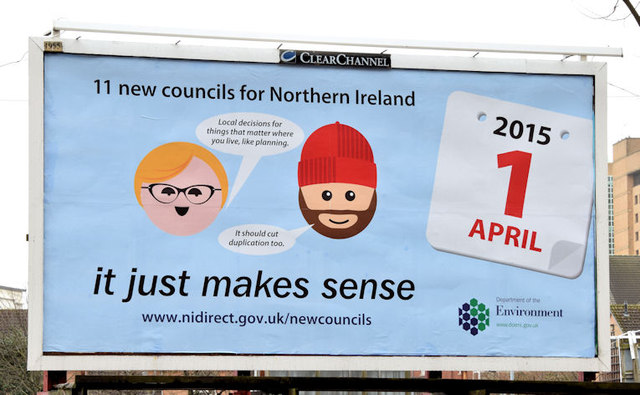 "New councils" poster, Belfast (February 2015)