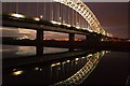 SJ5083 : Runcorn Bridge at night from the banks of the Mersey by Matt Harrop
