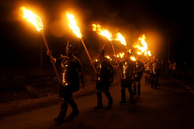 Guisers in the procession at Uyeasound Up Helly Aa 2015