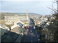 View of Stainland Road from the cycle route on the former railway viaduct