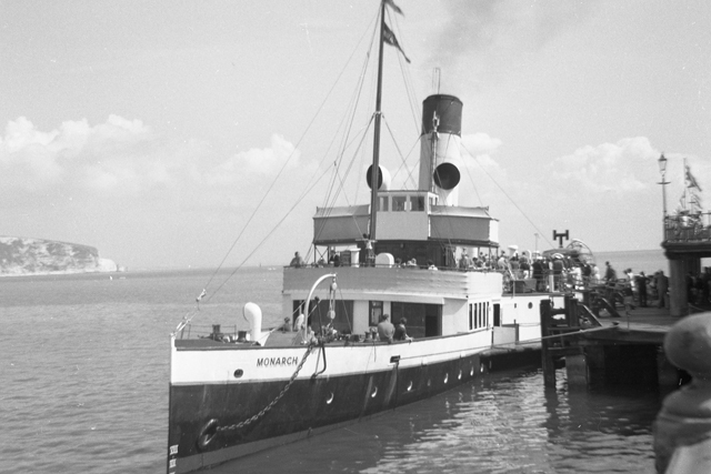 Paddle steamer moored at Swanage pier