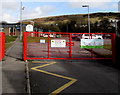 Red entrance gates to Garth Primary School, Maesteg