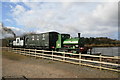 Train on the causeway at Chasewater Light Railway