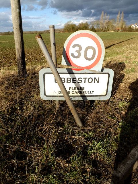 Ubbeston Village Name sign on the B1117