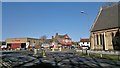 Bus garage, pub and church at Elloughton